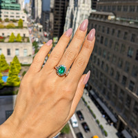 1.97 Ct. Emerald Natural Diamond Pave Ring, Platinum 950 Life Style