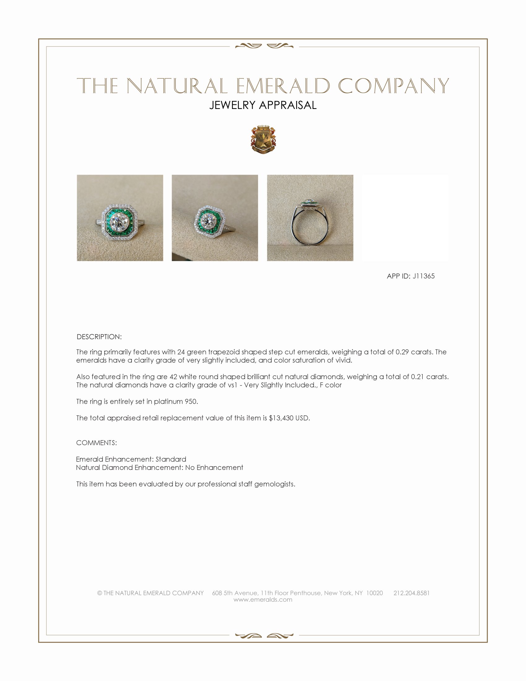 1.30 Ct.Tw. Natural Diamond and Emerald Pave Ring, Platinum 950