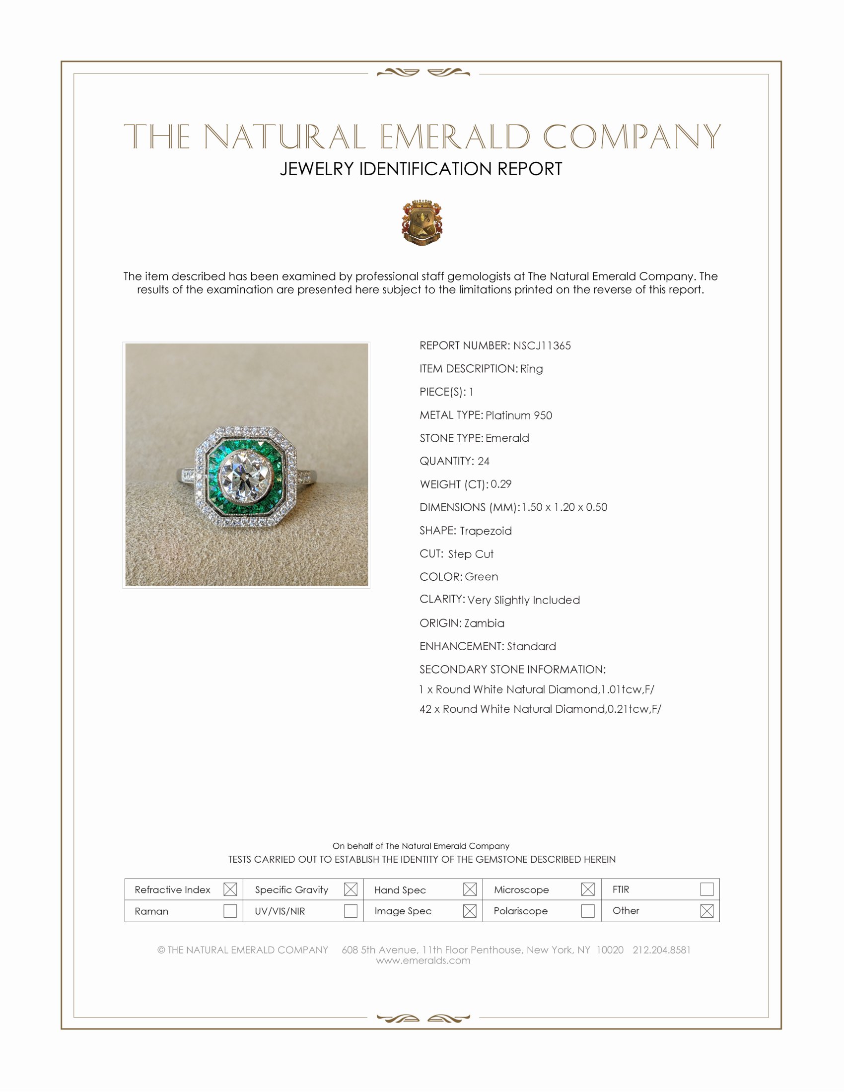 1.30 Ct.Tw. Natural Diamond and Emerald Pave Ring, Platinum 950