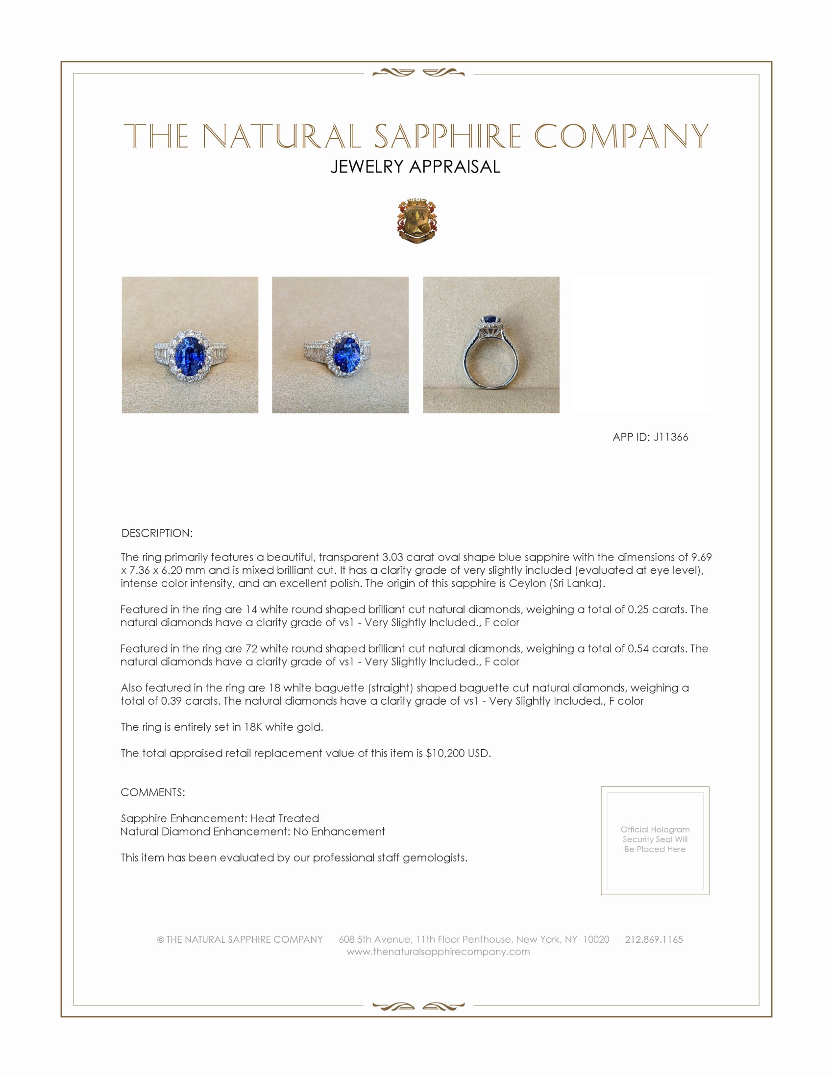 3.03 Ct. Blue Sapphire and Natural Diamond Pave Ring, 18K White Gold