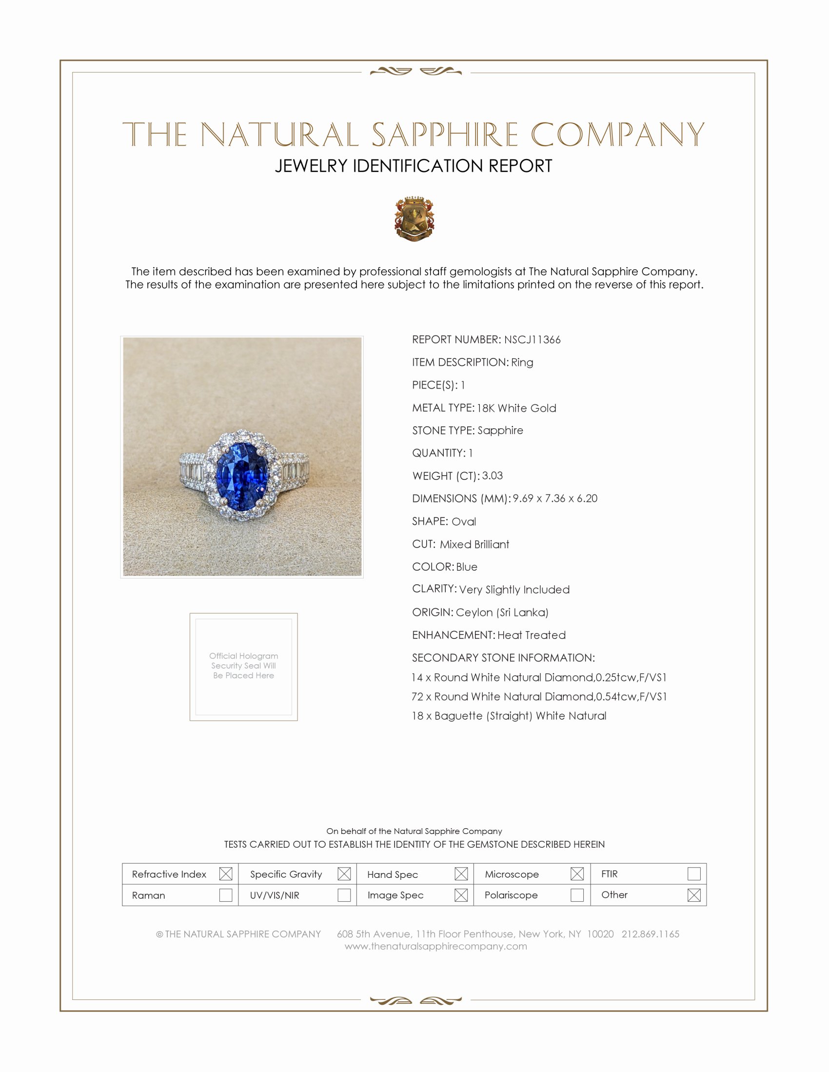 3.03 Ct. Blue Sapphire and Natural Diamond Pave Ring, 18K White Gold