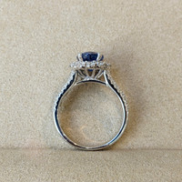 3.03 Ct. Blue Sapphire and Natural Diamond Pave Ring, 18K White Gold Image