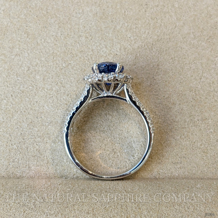 3.03 Ct. Blue Sapphire and Natural Diamond Pave Ring, 18K White Gold