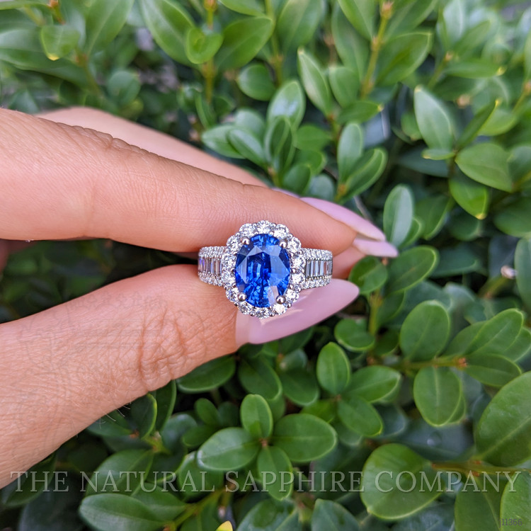 3.03 Ct. Blue Sapphire and Natural Diamond Pave Ring, 18K White Gold