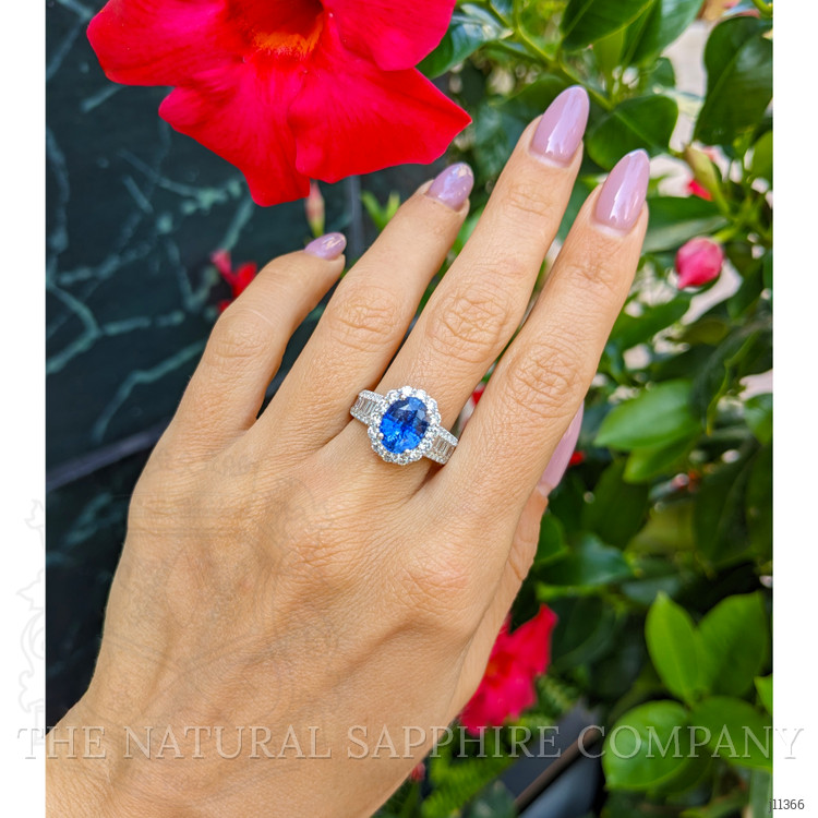 3.03 Ct. Blue Sapphire and Natural Diamond Pave Ring, 18K White Gold