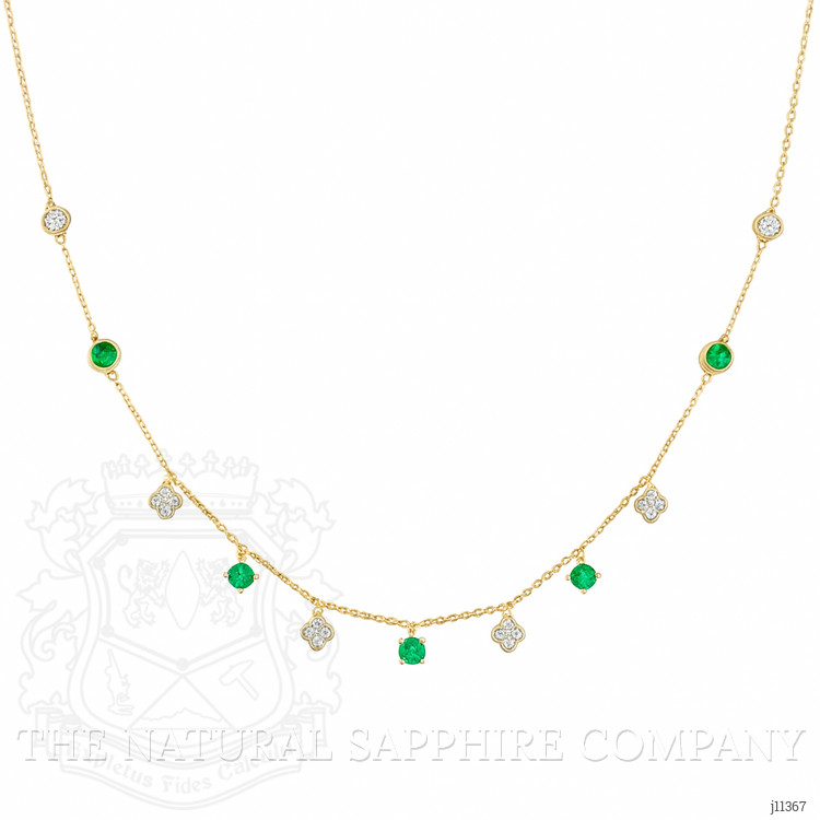 0.33 Ct. Emerald Emerald Accent Stones Necklace, 14K Yellow Gold