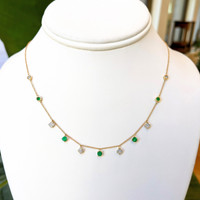 0.33 Ct. Emerald Emerald Accent Stones Necklace, 14K Yellow Gold Image