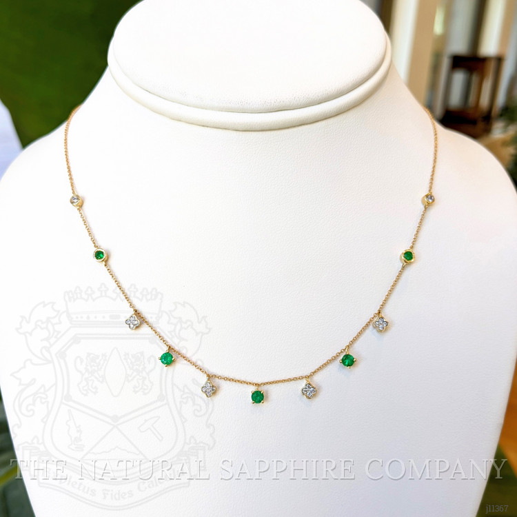 0.33 Ct. Emerald Emerald Accent Stones Necklace, 14K Yellow Gold