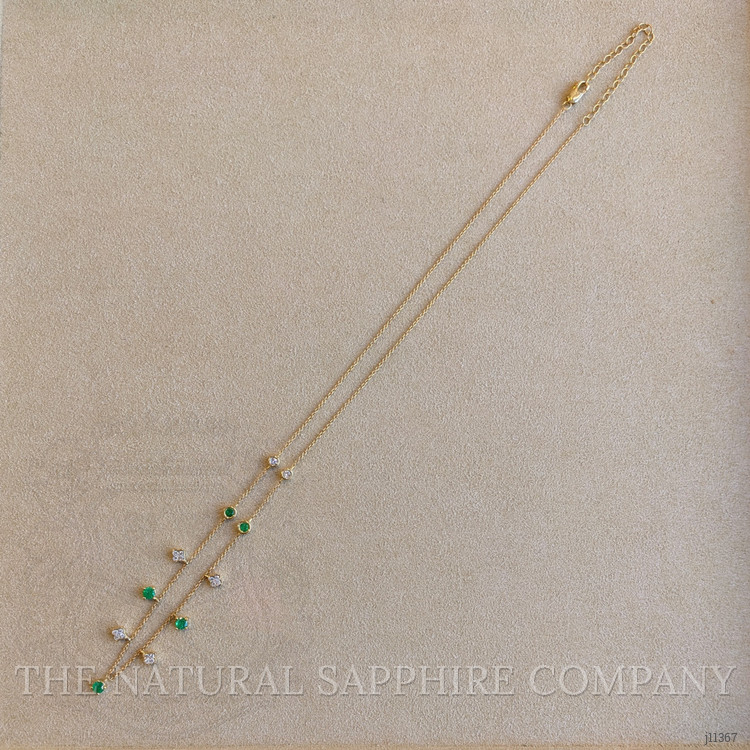 0.33 Ct. Emerald Emerald Accent Stones Necklace, 14K Yellow Gold