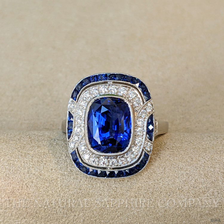 4.03 Ct. Blue Sapphire and Natural Diamond Pave Ring, Platinum 950