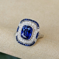4.03 Ct. Blue Sapphire and Natural Diamond Pave Ring, Platinum 950 Image