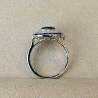 4.03 Ct. Blue Sapphire and Natural Diamond Pave Ring, Platinum 950 Image