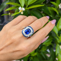 4.03 Ct. Blue Sapphire and Natural Diamond Pave Ring, Platinum 950 Life Style