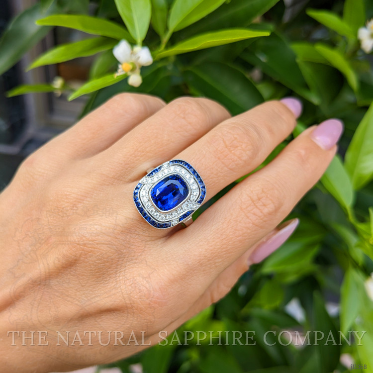 4.03 Ct. Blue Sapphire and Natural Diamond Pave Ring, Platinum 950