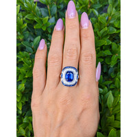 4.03 Ct. Blue Sapphire and Natural Diamond Pave Ring, Platinum 950 Life Style