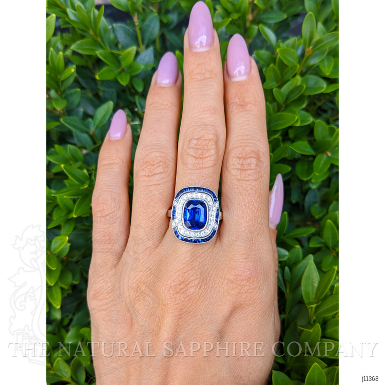 4.03 Ct. Blue Sapphire and Natural Diamond Pave Ring, Platinum 950