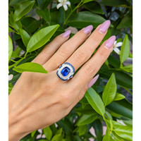 4.03 Ct. Blue Sapphire and Natural Diamond Pave Ring, Platinum 950 Life Style