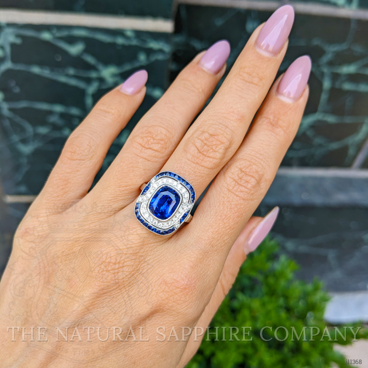 4.03 Ct. Blue Sapphire and Natural Diamond Pave Ring, Platinum 950