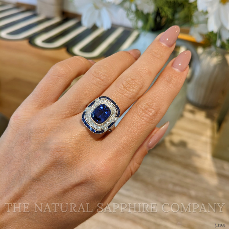 4.03 Ct. Blue Sapphire and Natural Diamond Pave Ring, Platinum 950