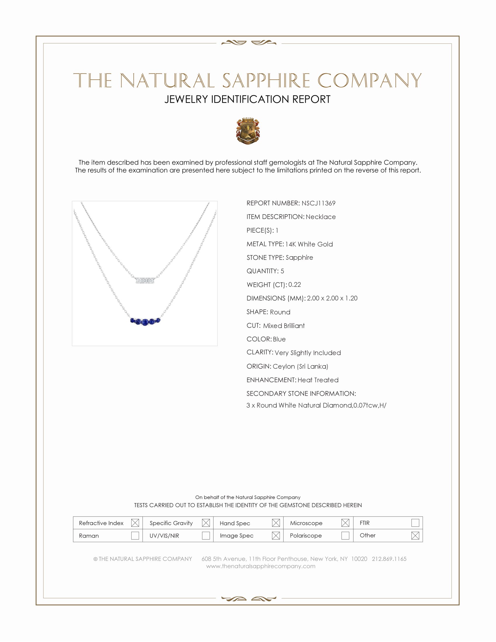 0.22 Ct. Blue Sapphire and Natural Diamond Accent Stones Necklace, 14K White Gold