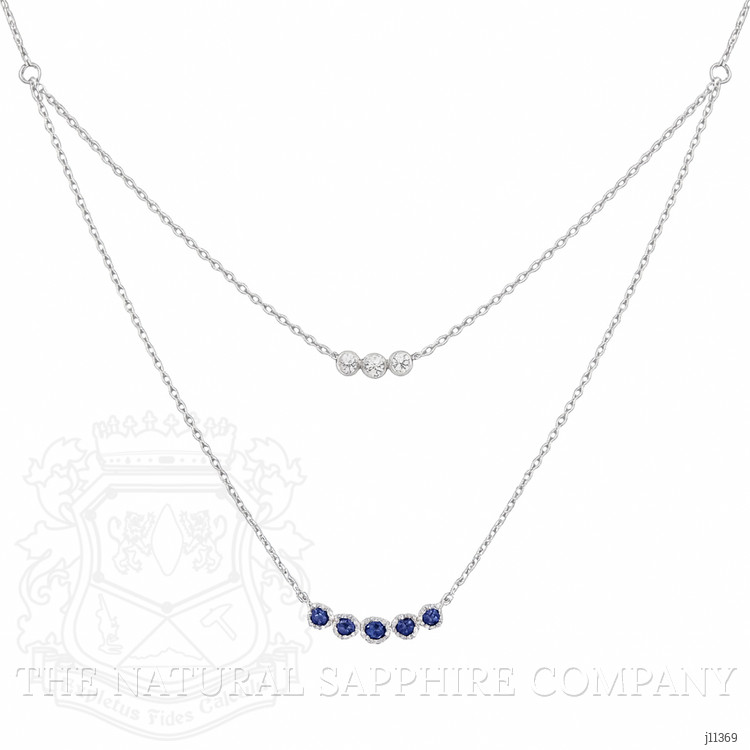 0.22 Ct. Blue Sapphire and Natural Diamond Accent Stones Necklace, 14K White Gold