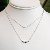 0.22 Ct. Blue Sapphire and Natural Diamond Accent Stones Necklace, 14K White Gold Image