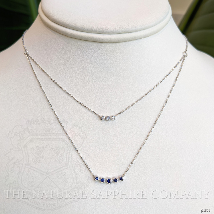 0.22 Ct. Blue Sapphire and Natural Diamond Accent Stones Necklace, 14K White Gold