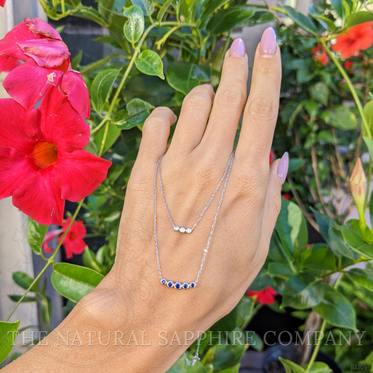 0.22 Ct. Blue Sapphire and Natural Diamond Accent Stones Necklace, 14K White Gold