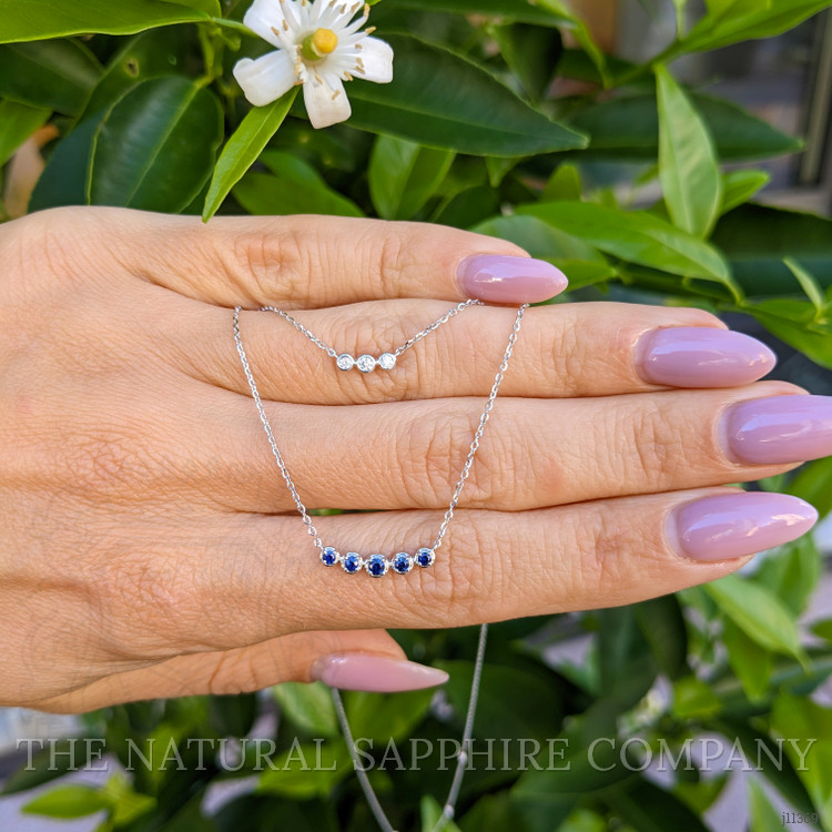 0.22 Ct. Blue Sapphire and Natural Diamond Accent Stones Necklace, 14K White Gold