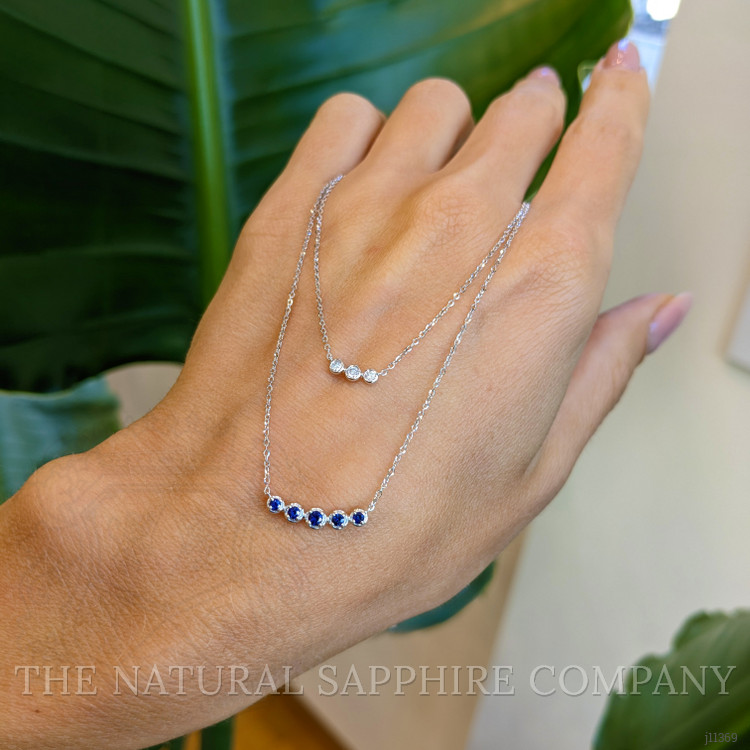 0.22 Ct. Blue Sapphire and Natural Diamond Accent Stones Necklace, 14K White Gold