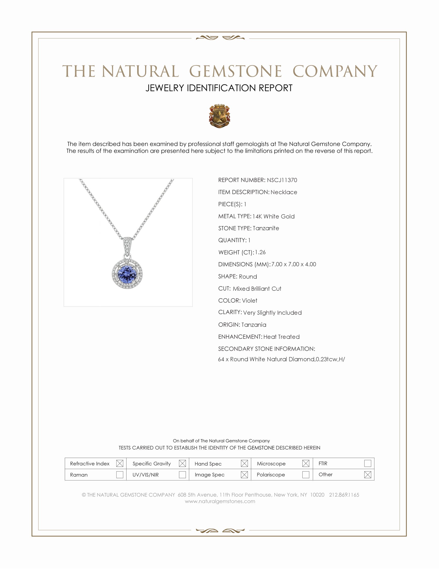 1.26 Ct. Violet Tanzanite and Natural Diamond Pave Necklace, 14K White Gold
