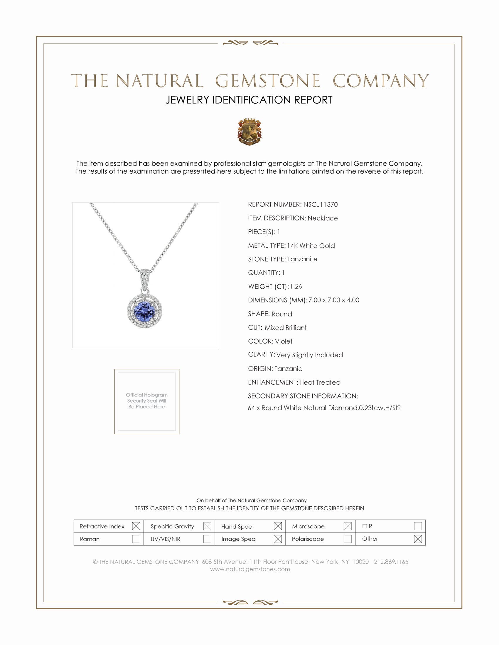 1.26 Ct. Tanzanite Natural Diamond Pave Necklace, 14K White Gold