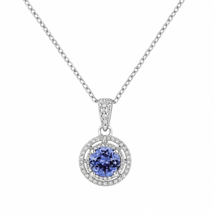 1.26 Ct. Tanzanite Natural Diamond Pave Necklace, 14K White Gold