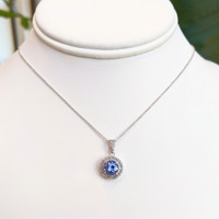 1.26 Ct. Tanzanite Natural Diamond Pave Necklace, 14K White Gold Image