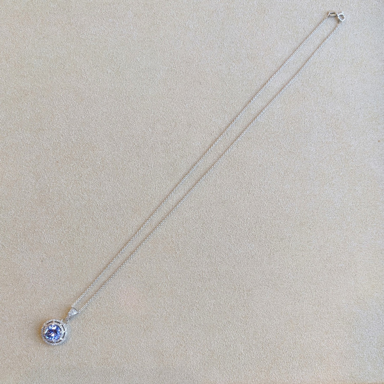 1.26 Ct. Tanzanite Natural Diamond Pave Necklace, 14K White Gold