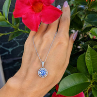 1.26 Ct. Tanzanite Natural Diamond Pave Necklace, 14K White Gold Life Style