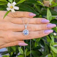 1.26 Ct. Tanzanite Natural Diamond Pave Necklace, 14K White Gold Life Style