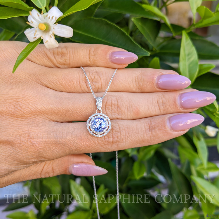 1.26 Ct. Tanzanite Natural Diamond Pave Necklace, 14K White Gold