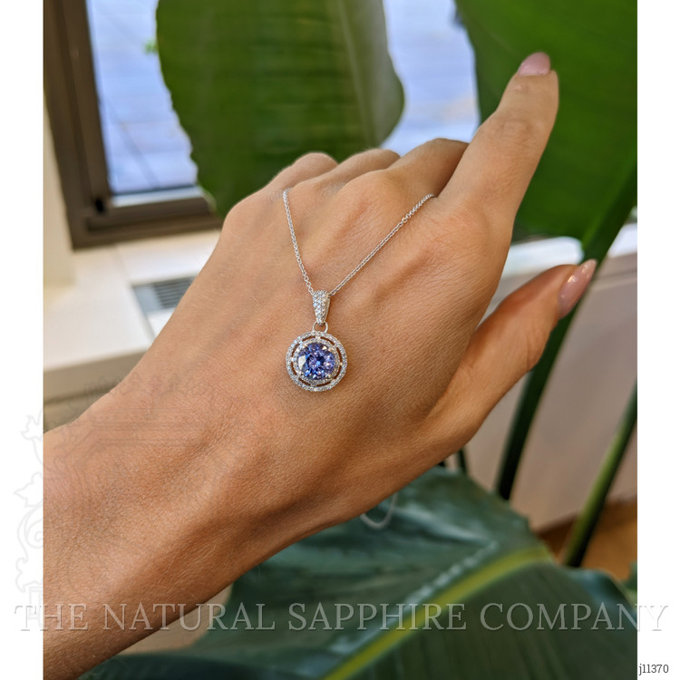 1.26 Ct. Tanzanite Natural Diamond Pave Necklace, 14K White Gold