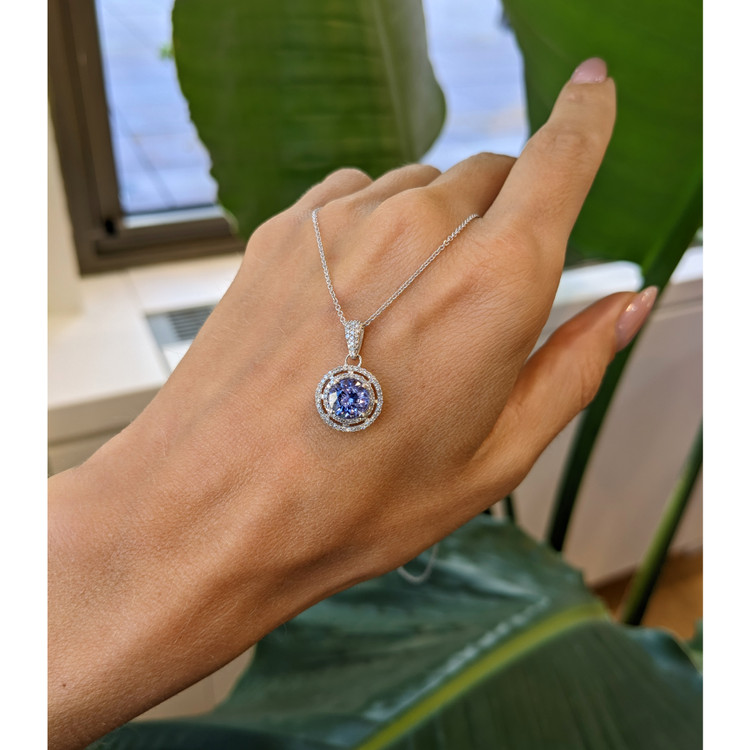 1.26 Ct. Tanzanite Natural Diamond Pave Necklace, 14K White Gold