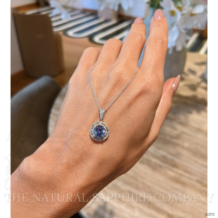 1.26 Ct. Tanzanite Natural Diamond Pave Necklace, 14K White Gold