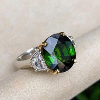 7.74 Ct. Tourmaline Natural Diamond Three Stone Ring, Platinum & 18K Yellow Image