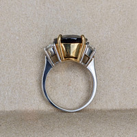 7.74 Ct. Tourmaline Natural Diamond Three Stone Ring, Platinum & 18K Yellow Image