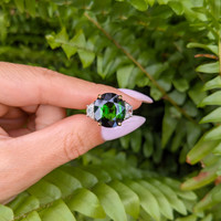 7.74 Ct. Tourmaline Natural Diamond Three Stone Ring, Platinum & 18K Yellow Life Style