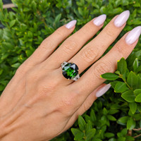 7.74 Ct. Tourmaline Natural Diamond Three Stone Ring, Platinum & 18K Yellow Life Style