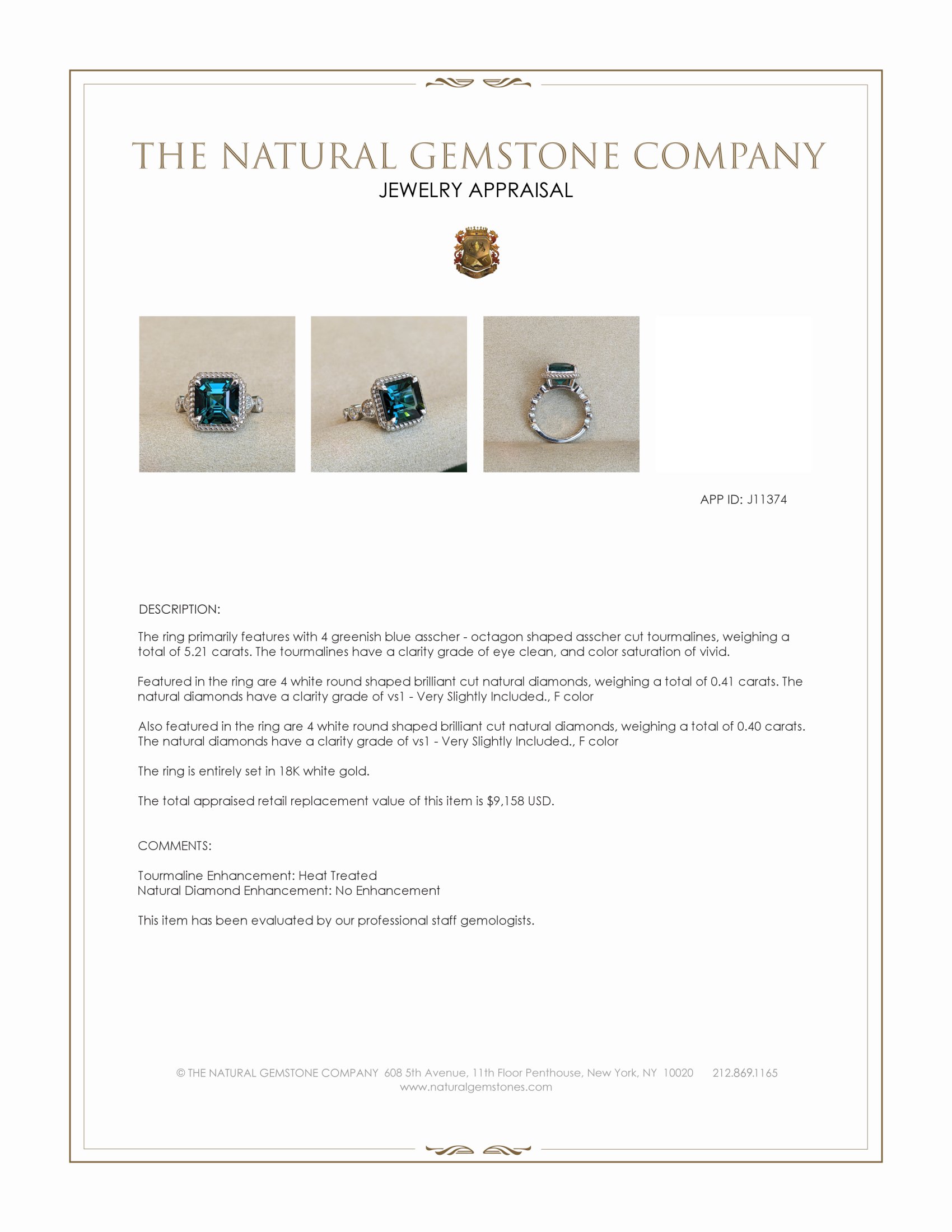 5.21 Ct. Greenish Blue Tourmaline and Natural Diamond Halo Ring, 18K White Gold