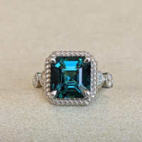 5.21 Ct. Tourmaline Natural Diamond Halo Ring, 18K White Gold Image