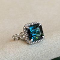 5.21 Ct. Tourmaline Natural Diamond Halo Ring, 18K White Gold Image