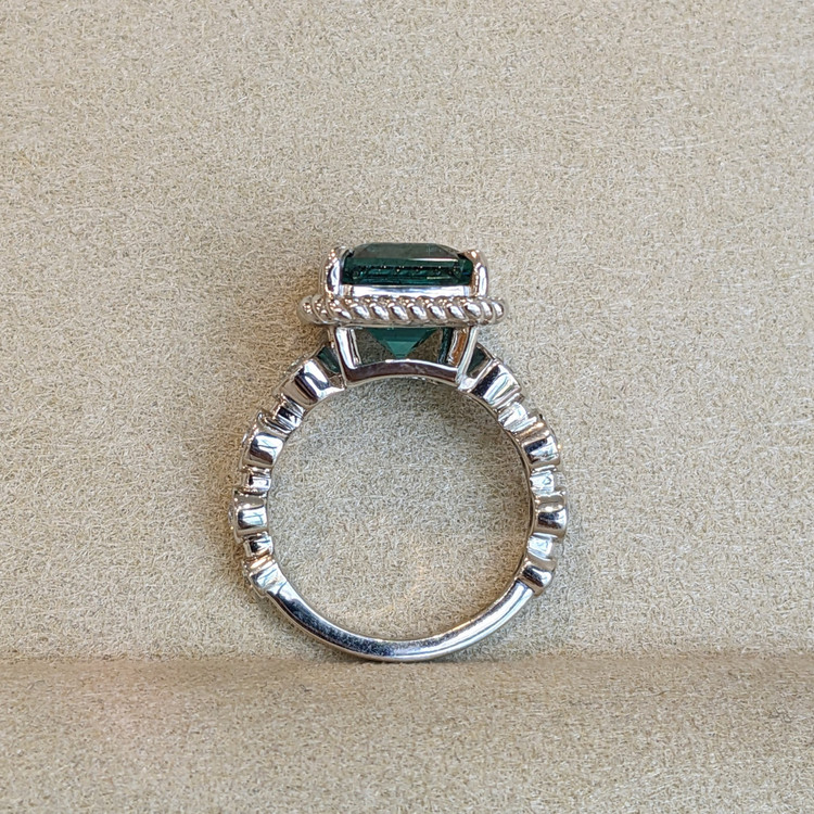 5.21 Ct. Tourmaline Natural Diamond Halo Ring, 18K White Gold