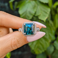 5.21 Ct. Tourmaline Natural Diamond Halo Ring, 18K White Gold Life Style